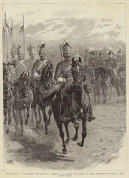 La Revue à Aldershot, le duc de Cambridge inspectant les troupes de la division d